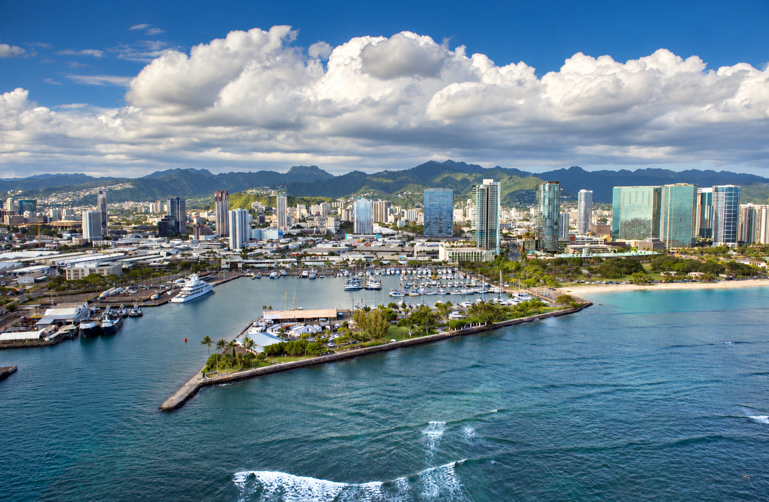 Honolulu skyline and harbor
